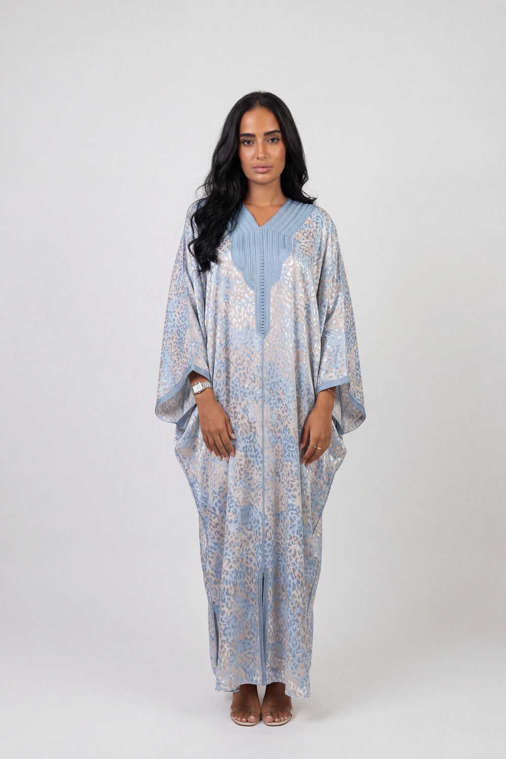 Gandoura Léopard Satinée Bleu Ciel