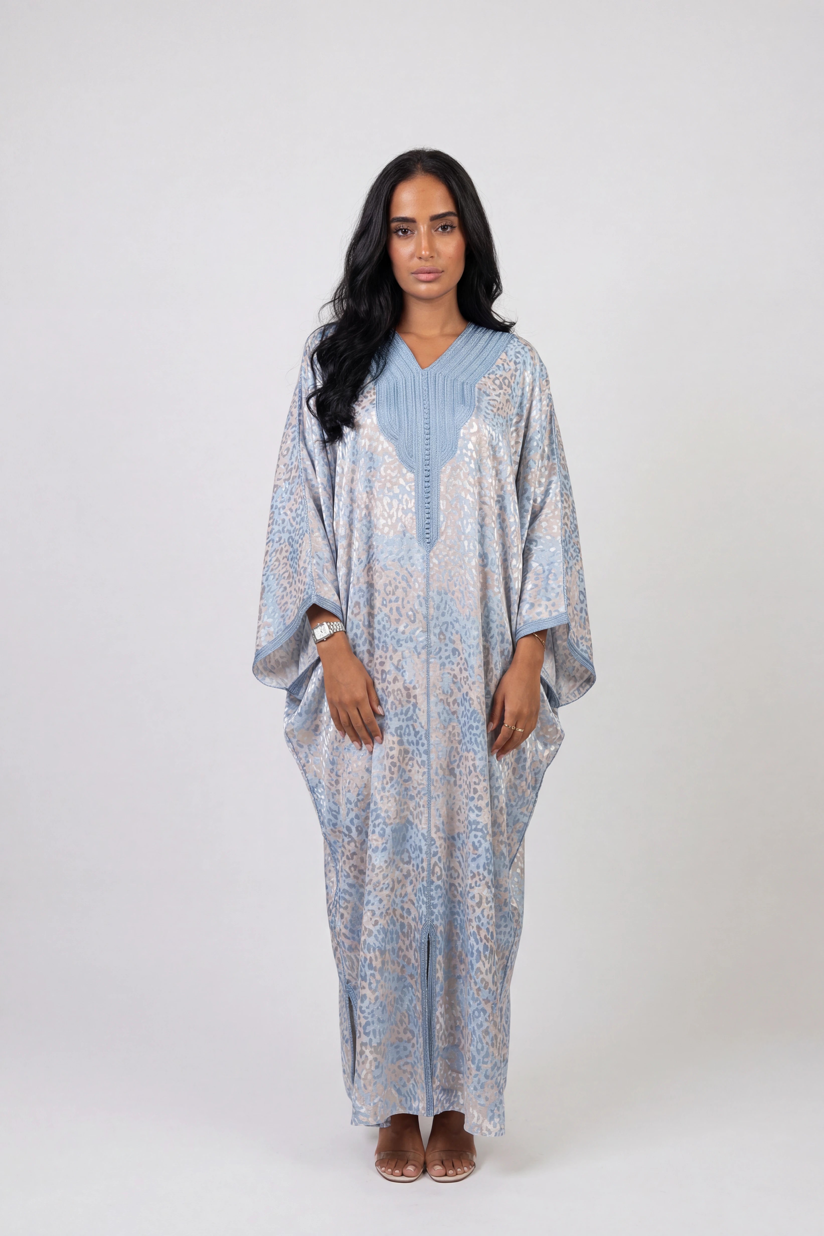 Gandoura Léopard Satinée Bleu Ciel