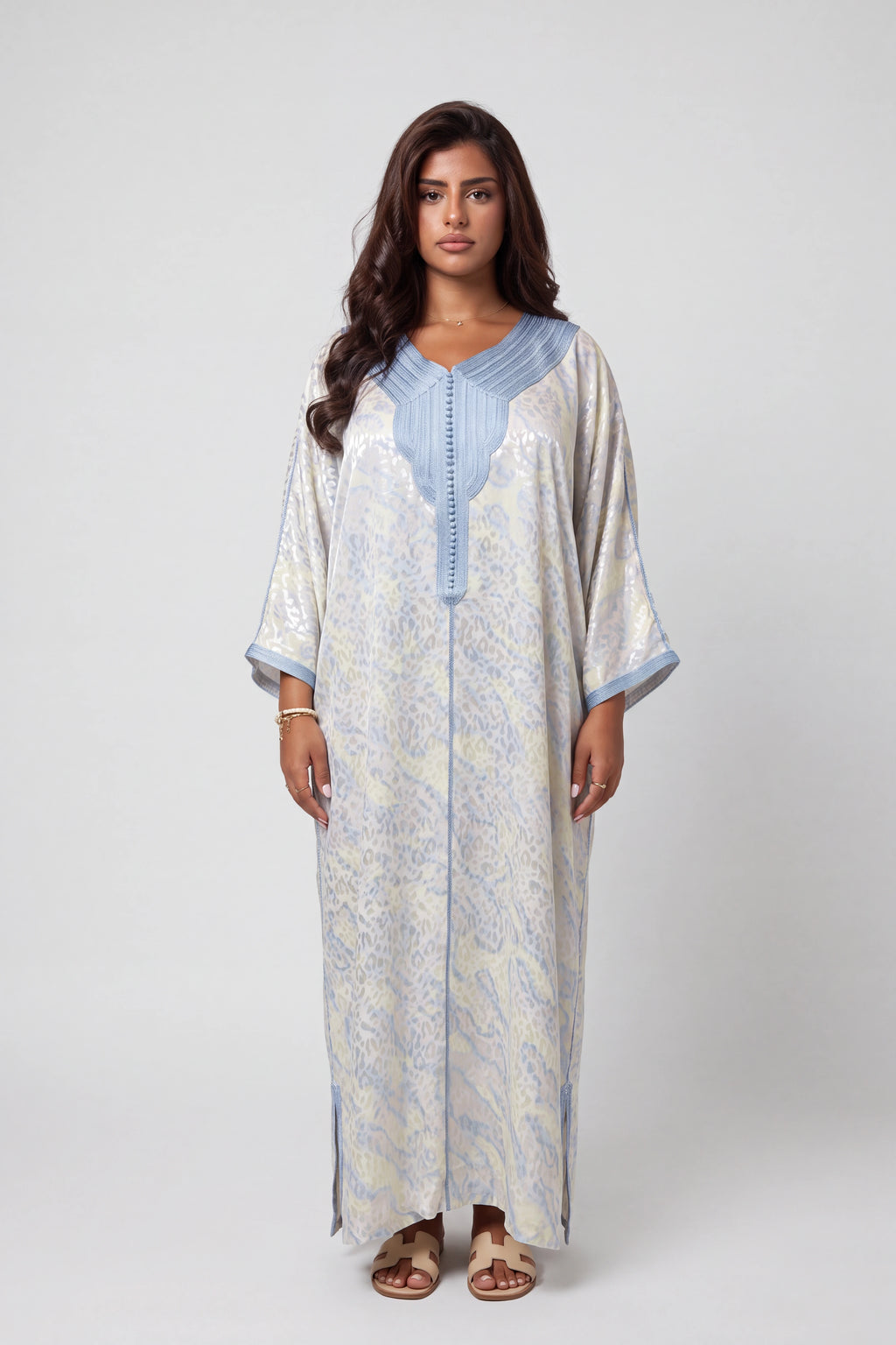 Gandoura Léopard Satinée Bleu Azur précommande 3/4 se