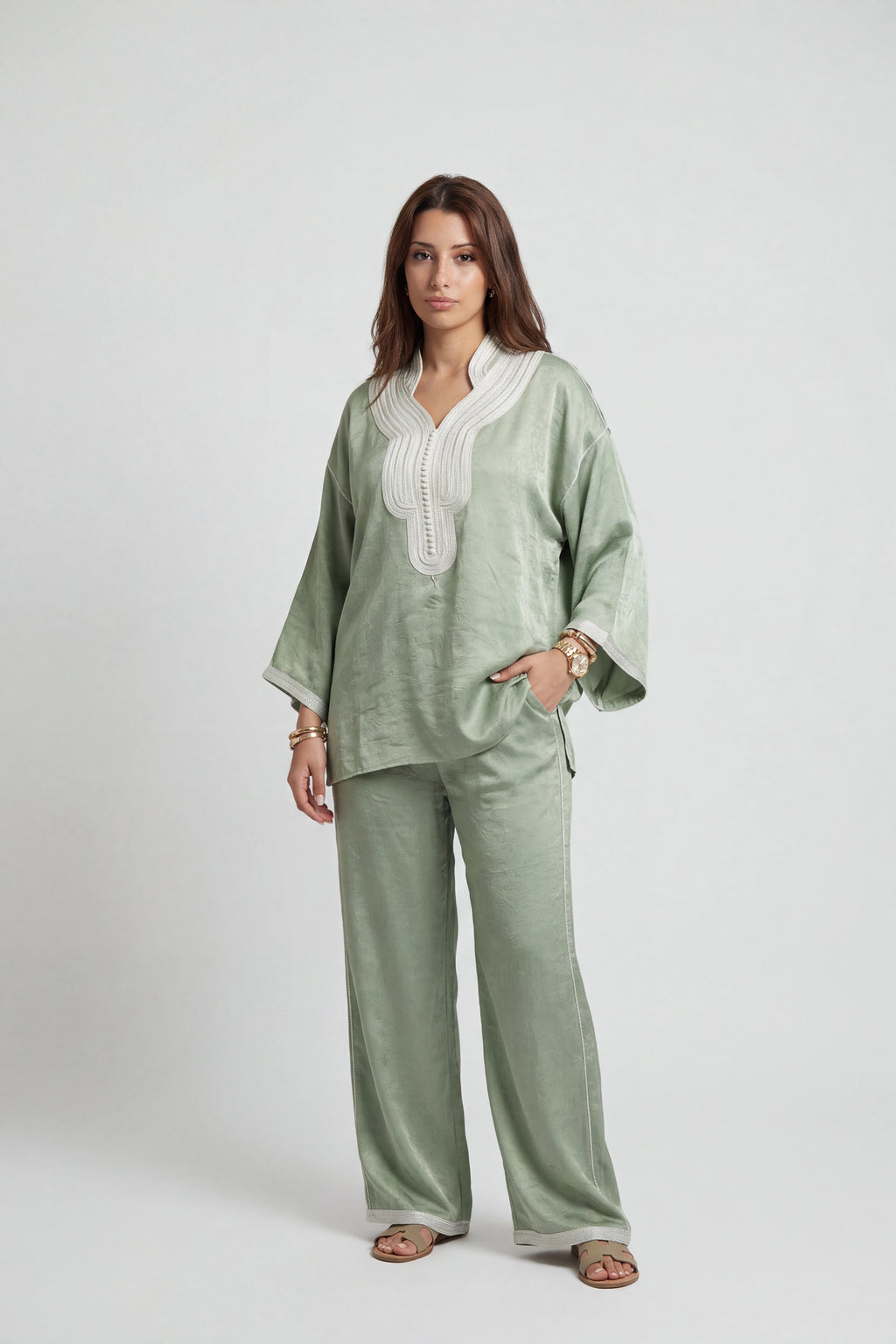 Jabador Satin Signature Vert Sauge & Ivoire