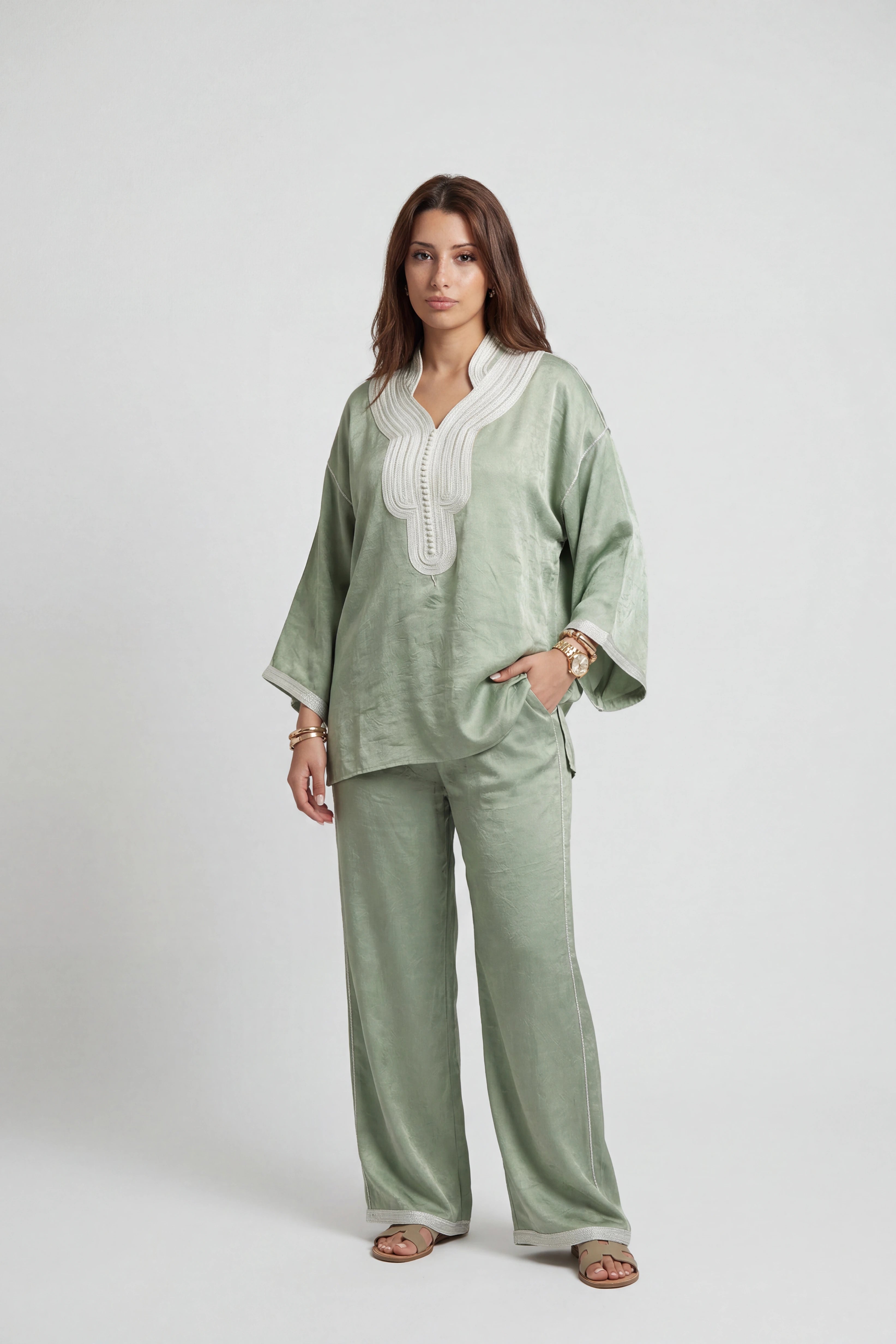 Jabador Satin Signature Vert Sauge & Ivoire