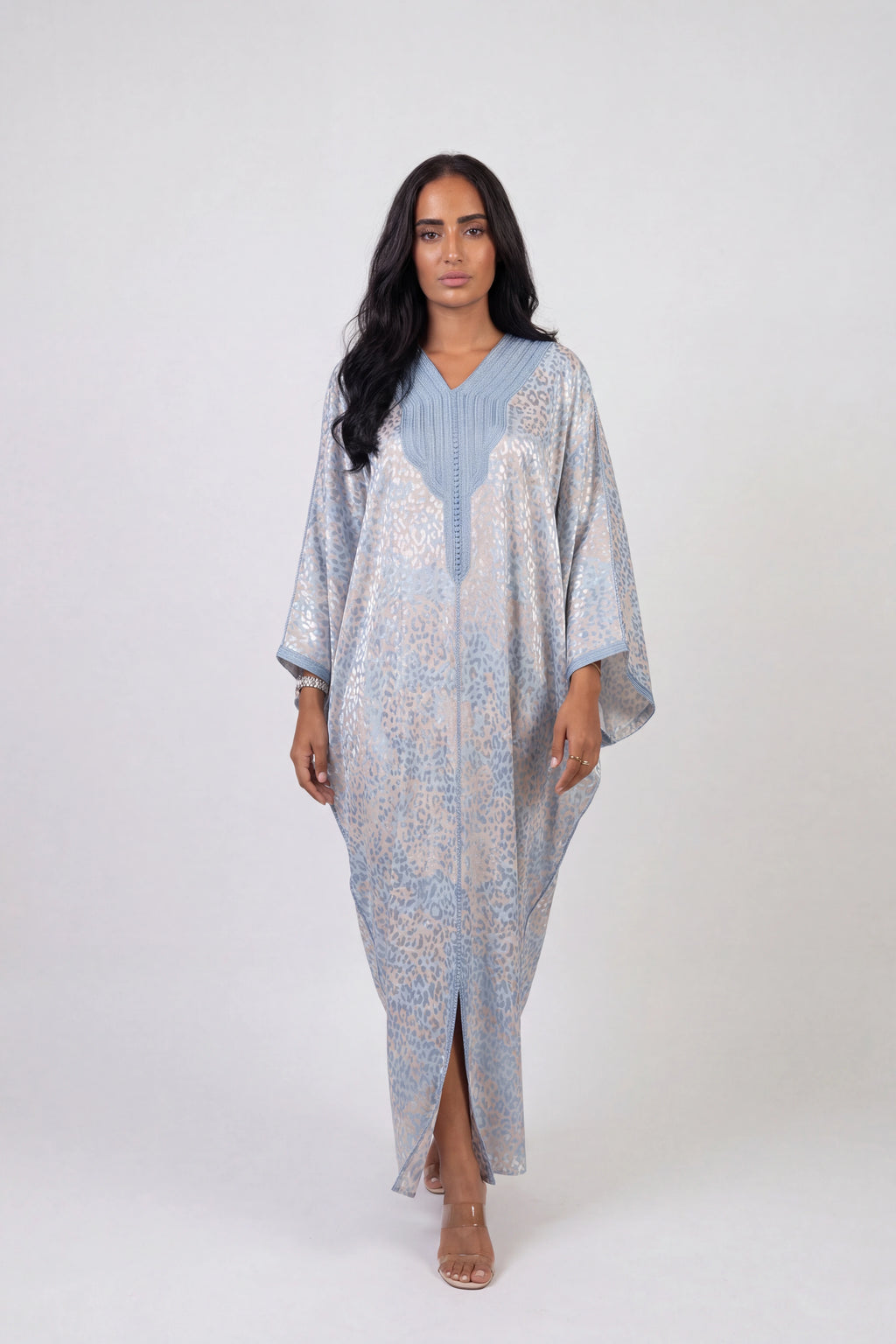 Gandoura Léopard Satinée Bleu Ciel