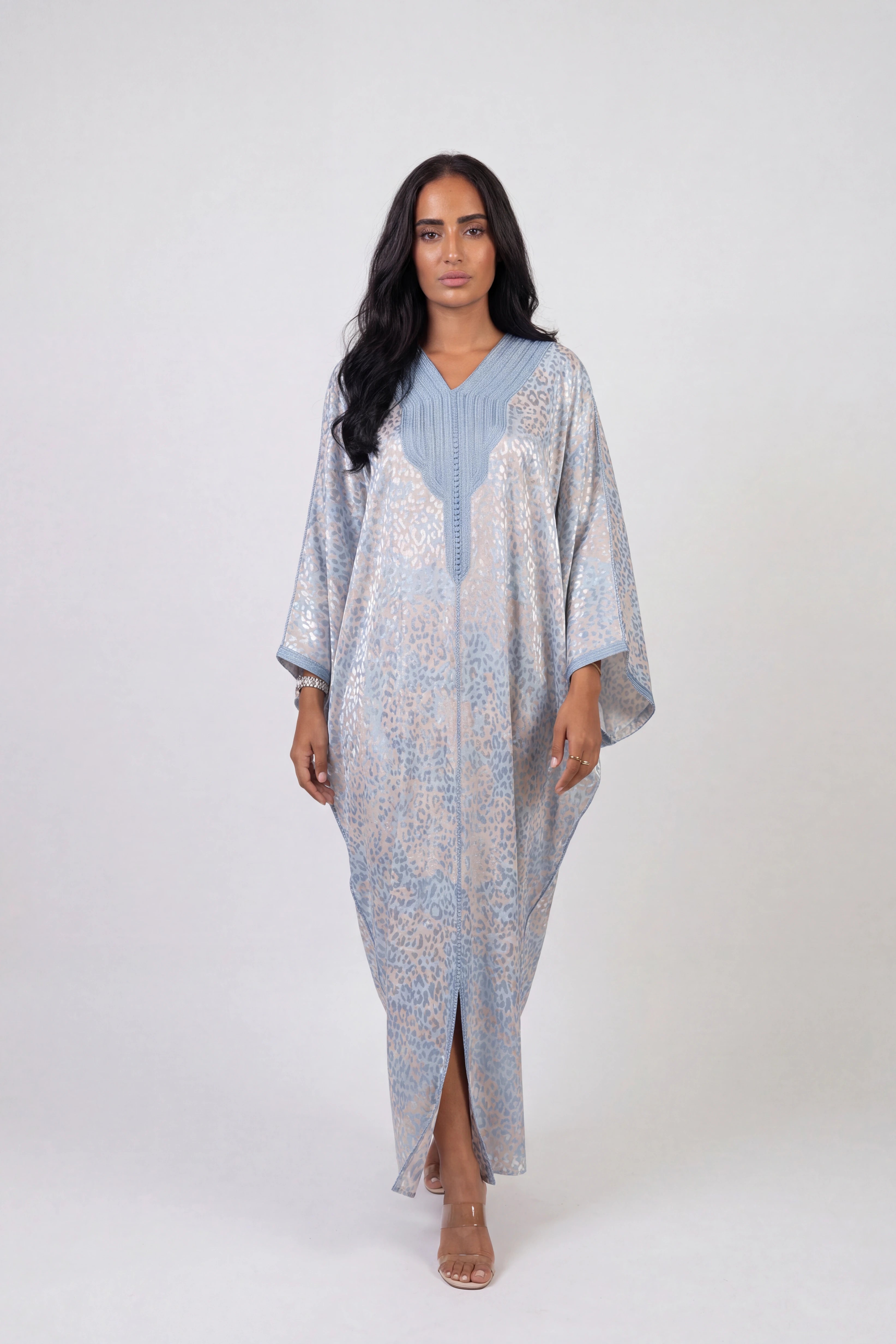 Gandoura Léopard Satinée Bleu Ciel