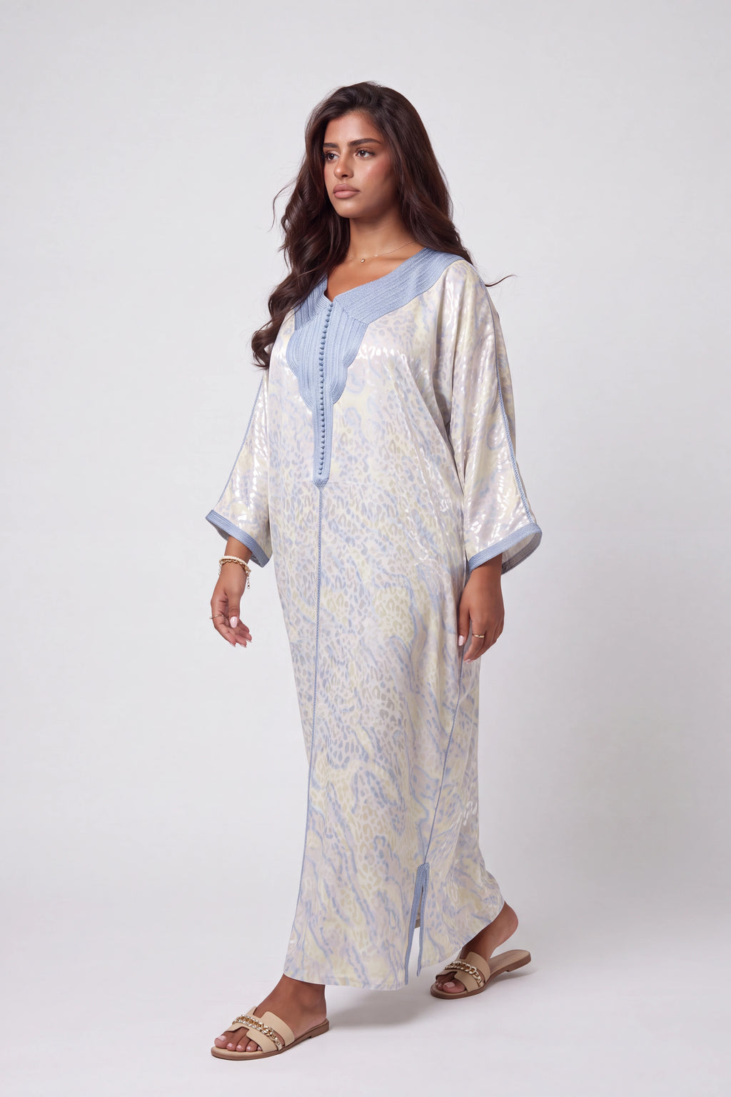 Gandoura Léopard Satinée Bleu Azur précommande 3/4 se