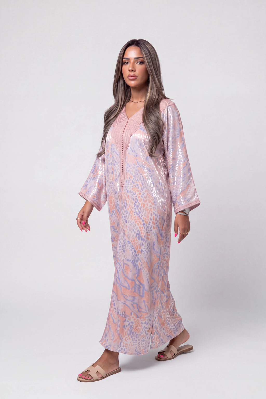 Gandoura Léopard Satinée Rose Nude