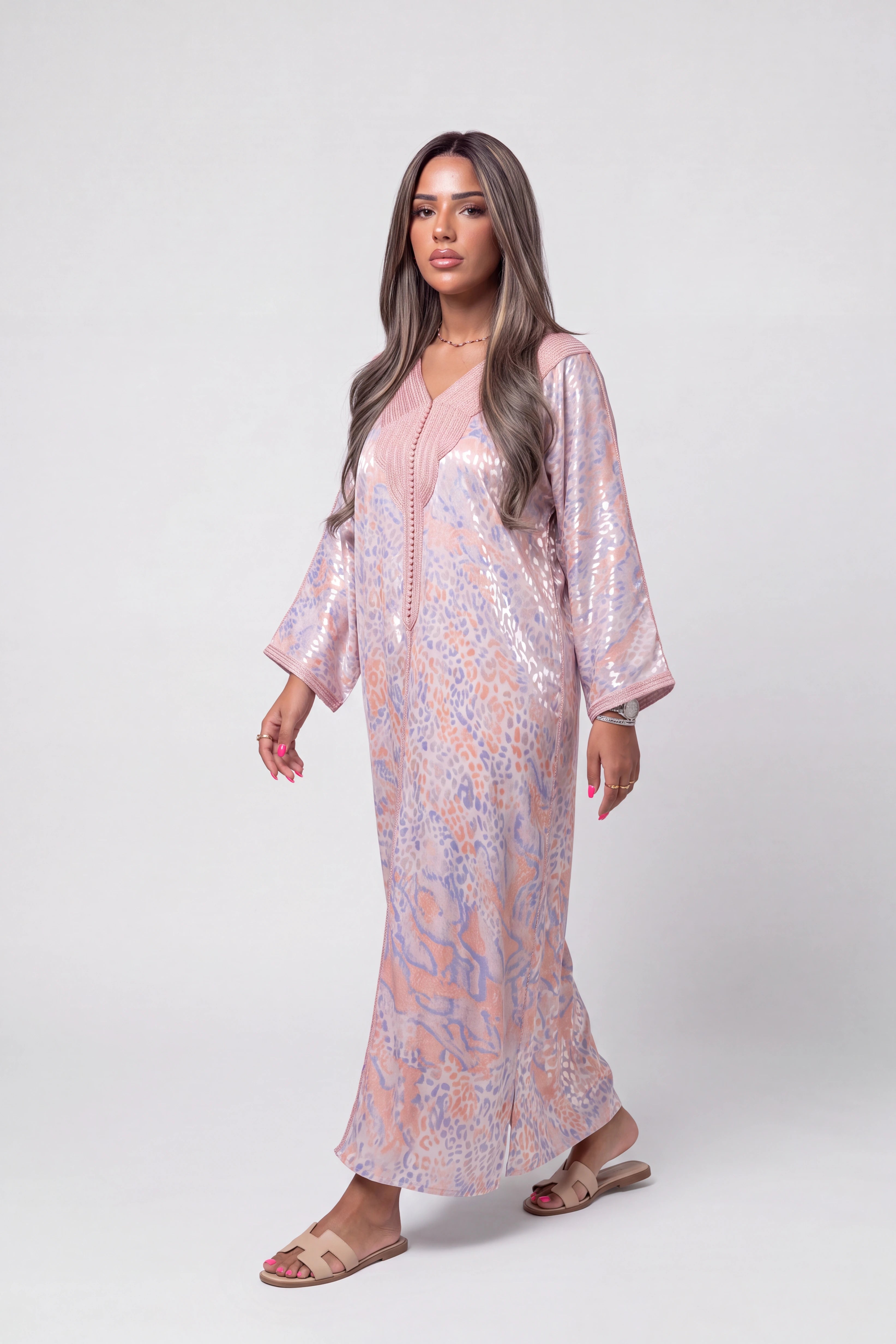 Gandoura Léopard Satinée Rose Nude