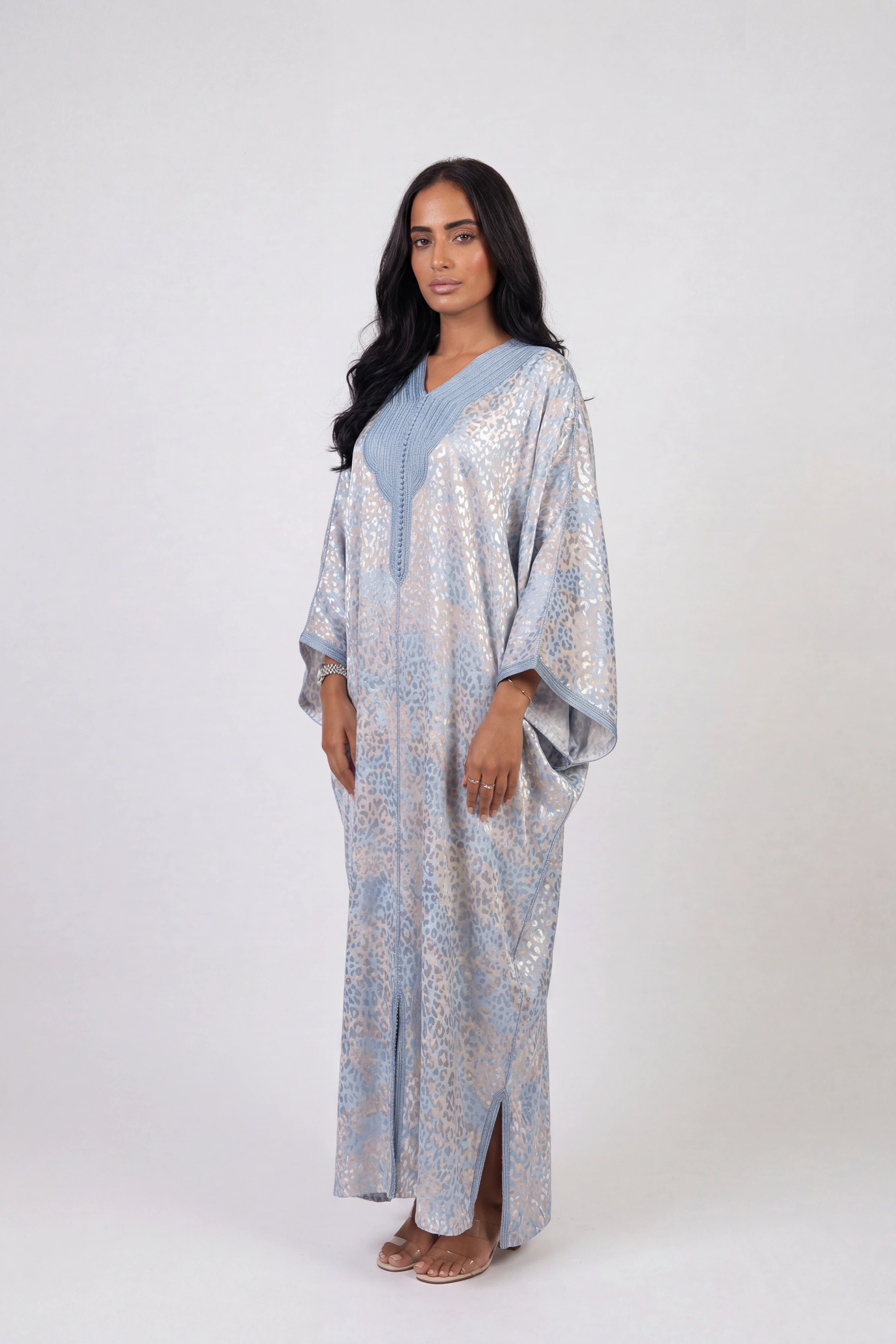 Gandoura Léopard Satinée Bleu Ciel