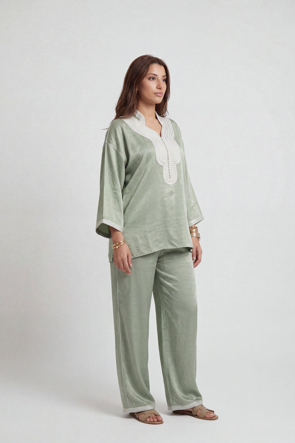 Jabador Satin Signature Vert Sauge & Ivoire