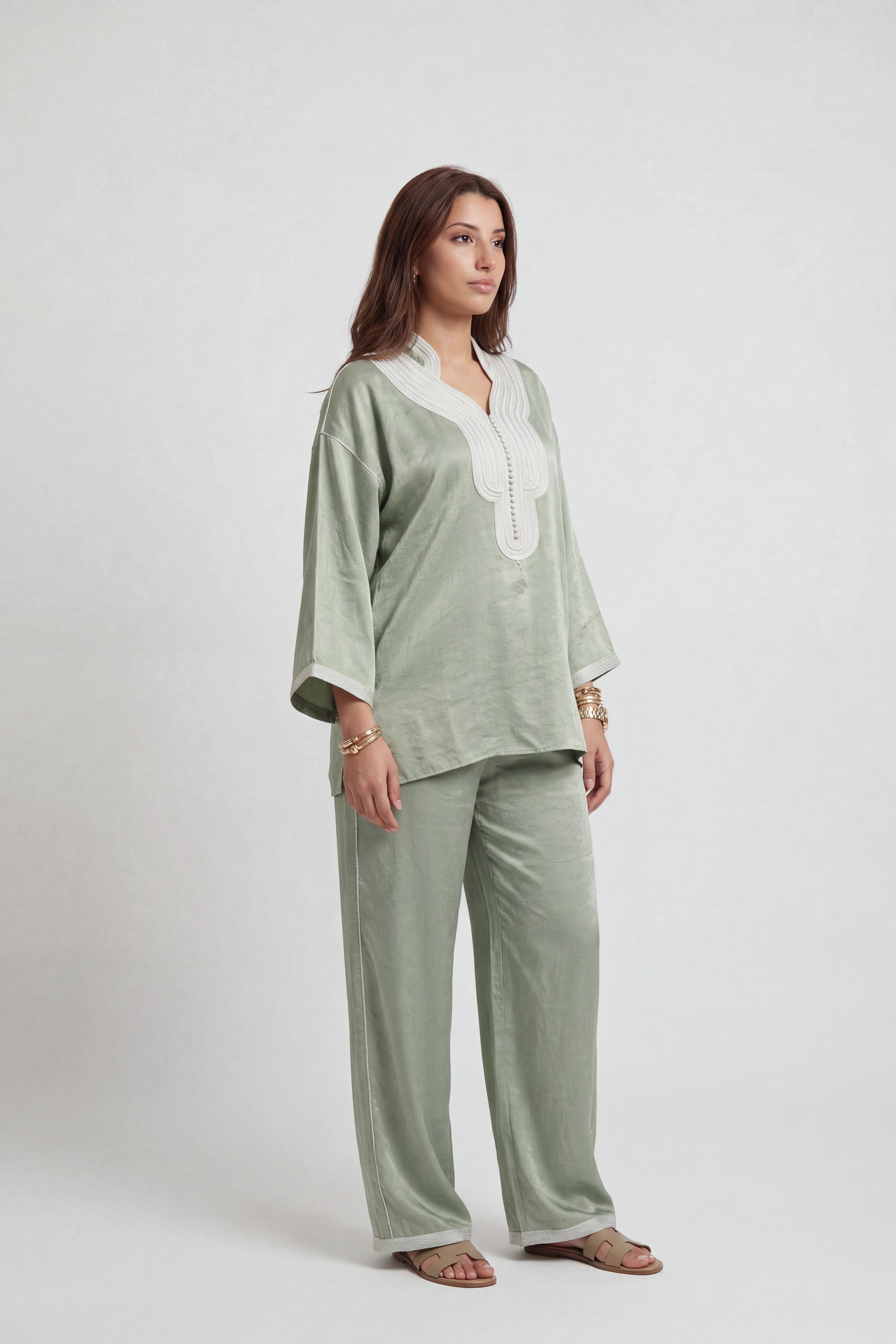 Jabador Satin Signature Vert Sauge & Ivoire