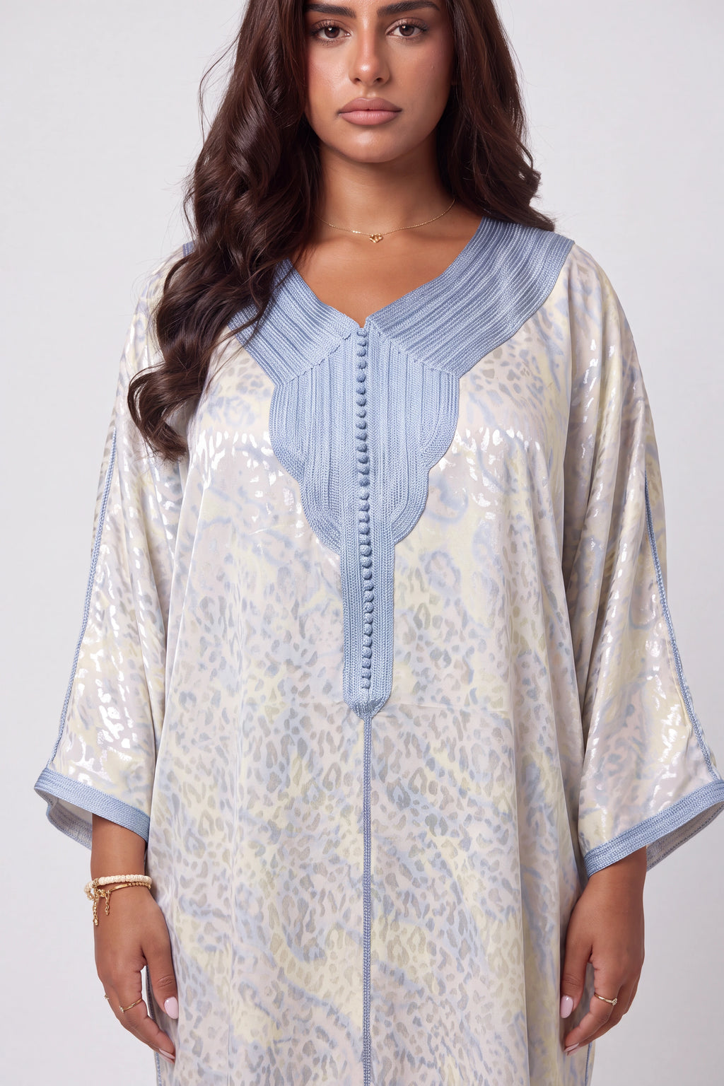 Gandoura Léopard Satinée Bleu Azur précommande 3/4 se