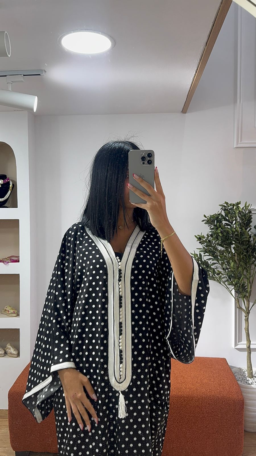 Gandoura Noir petit pois noir