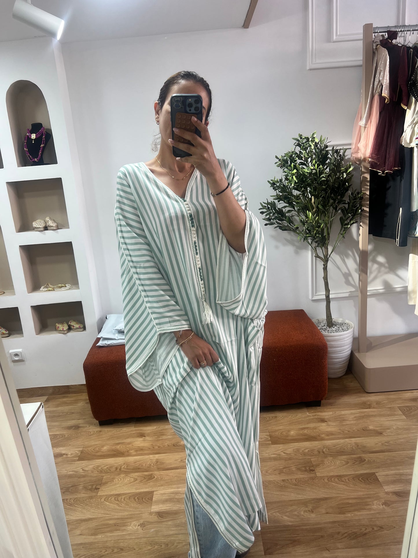 Gandoura Summer souk coton lin vert d’eau