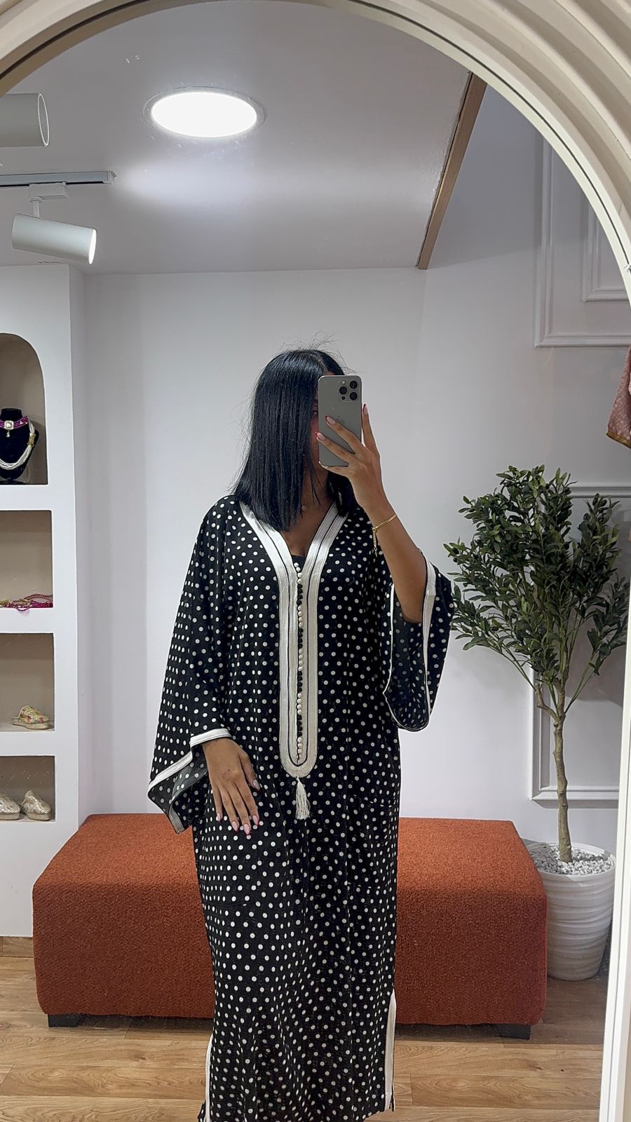 Gandoura Noir petit pois noir