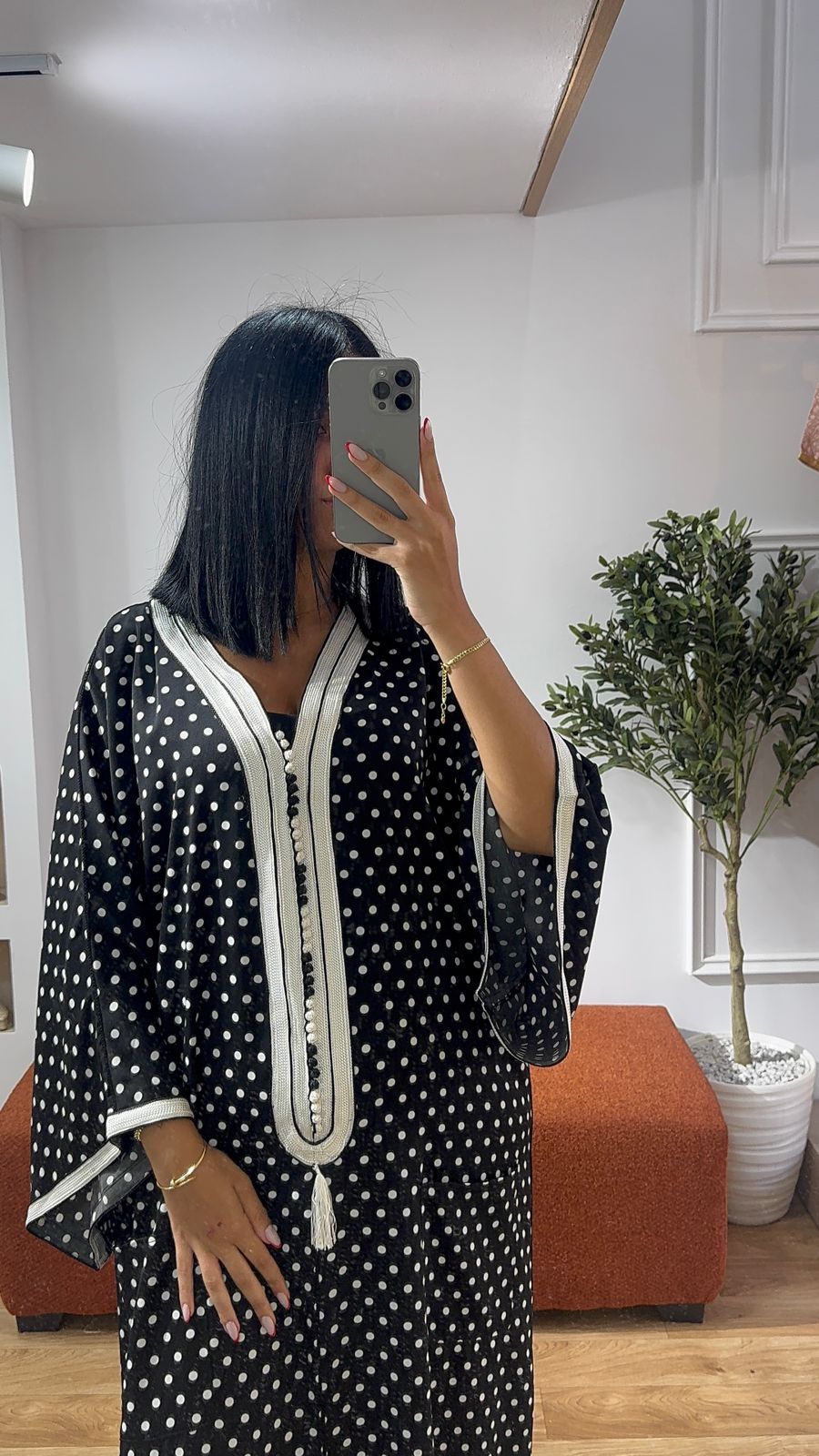 Gandoura Noir petit pois noir
