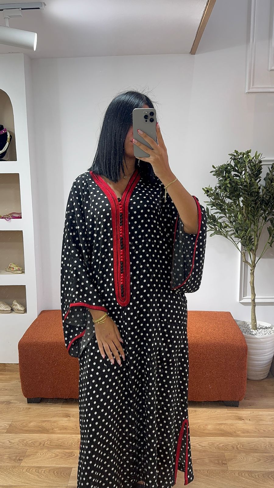 Gandoura Rouge petit pois noirs