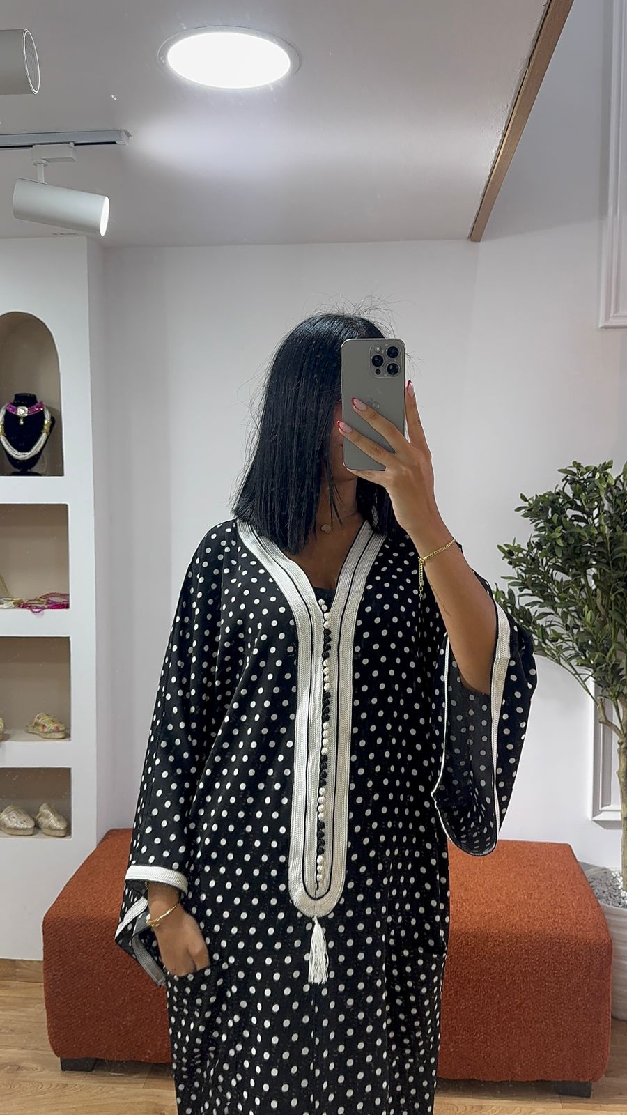 Gandoura Noir petit pois noir