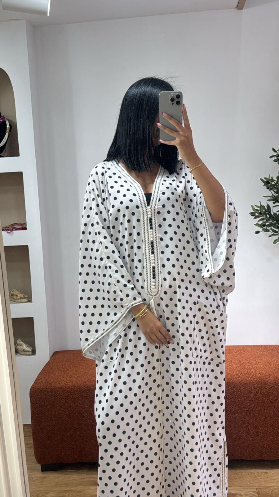 Gandoura Blanche petit pois noire