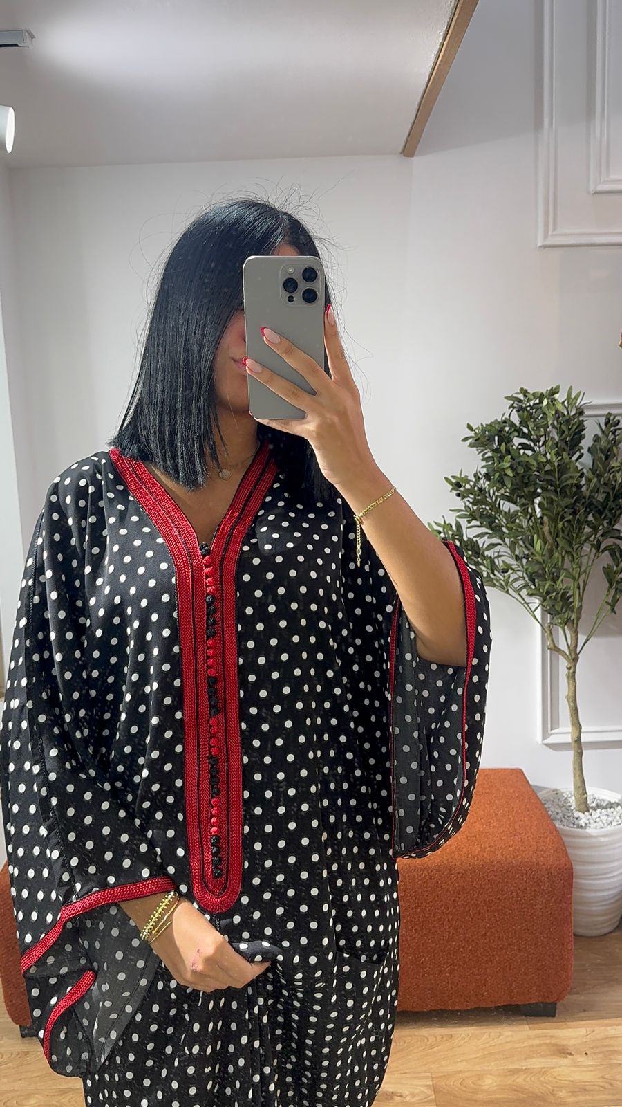 Gandoura Rouge petit pois noirs