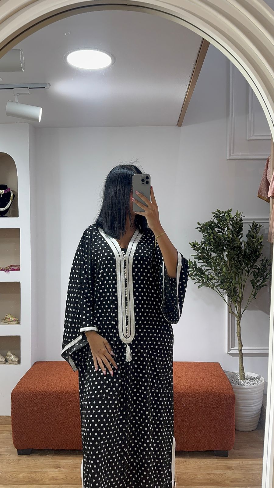 Gandoura Noir petit pois noir