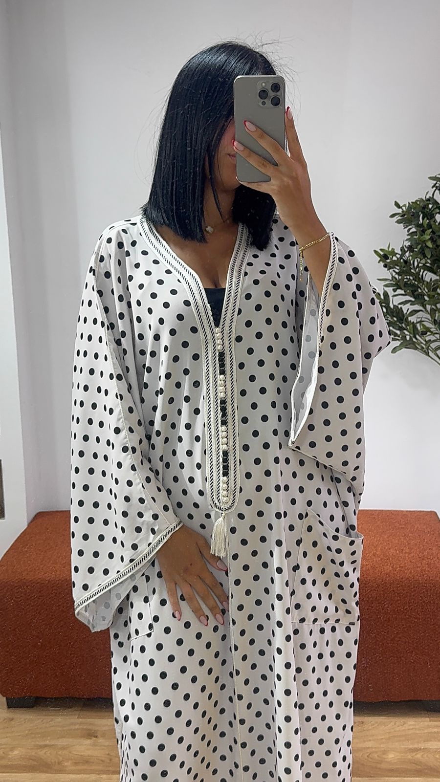 Gandoura Blanche petit pois noire