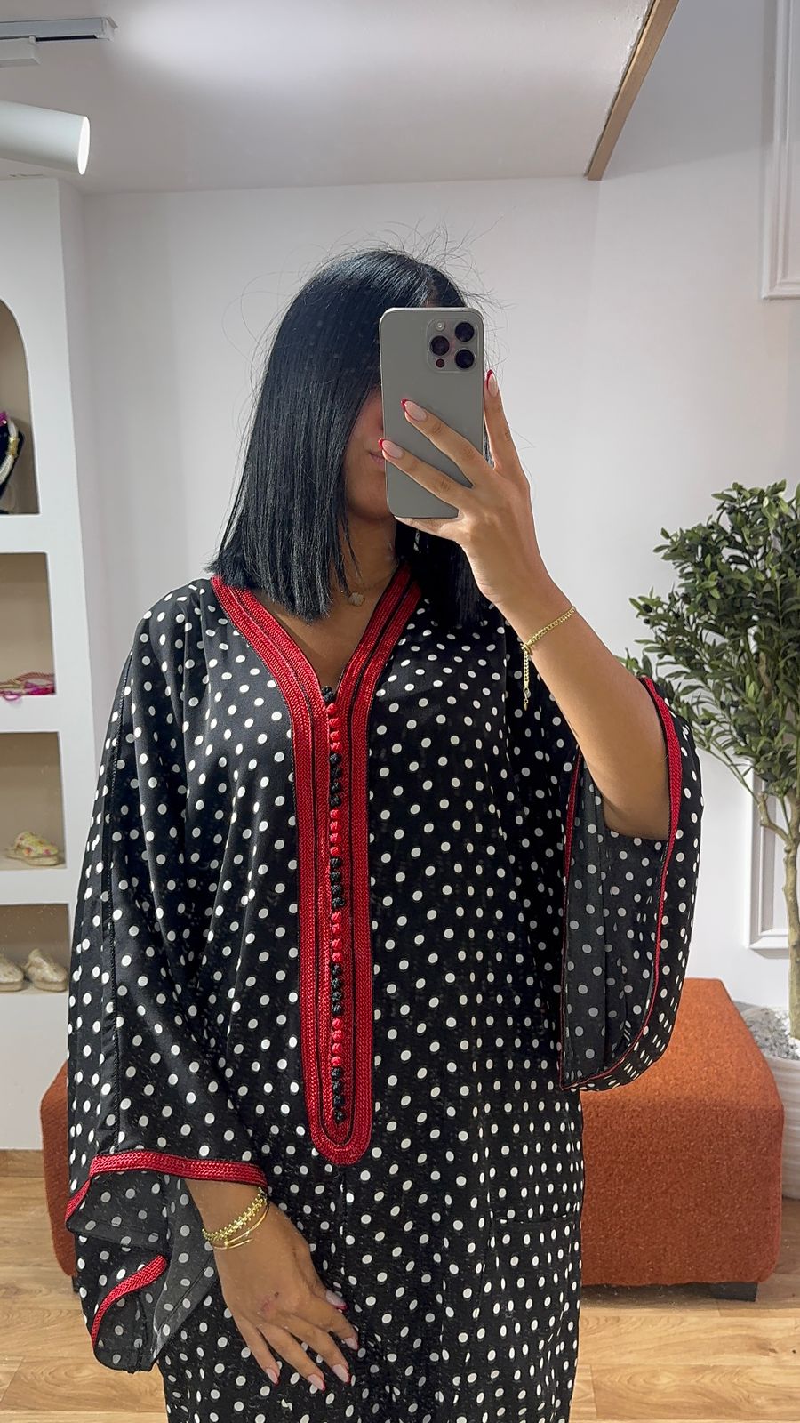 Gandoura Rouge petit pois noirs