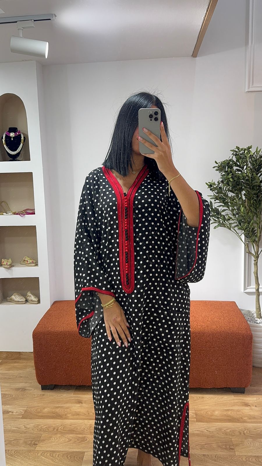 Gandoura Rouge petit pois noirs