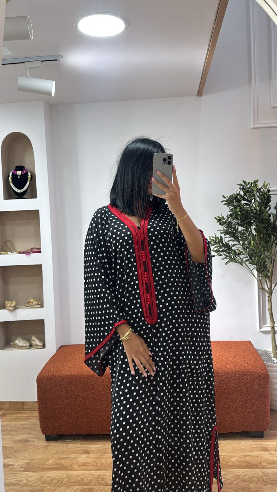 Gandoura Rouge petit pois noirs