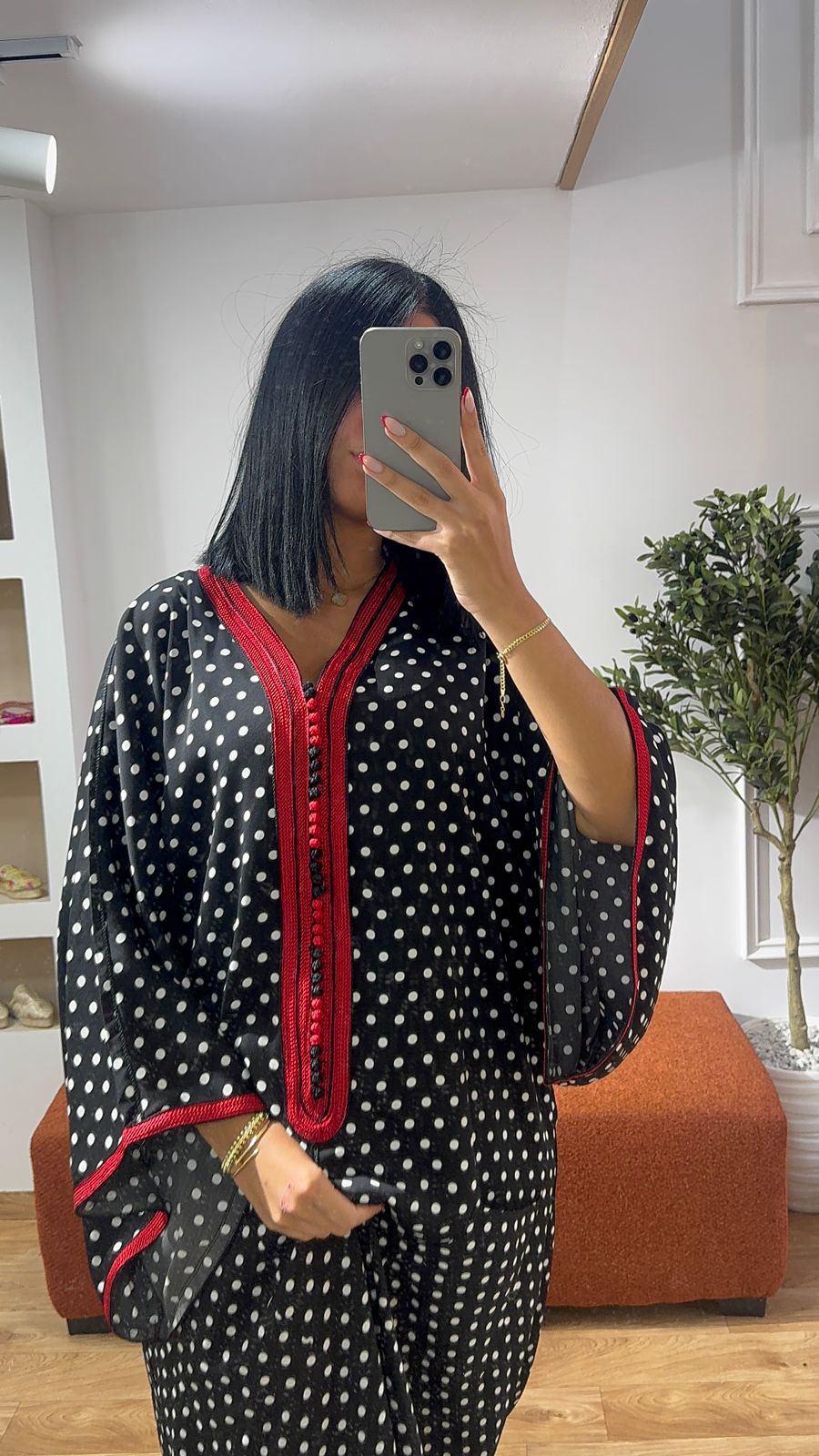 Gandoura Rouge petit pois noirs