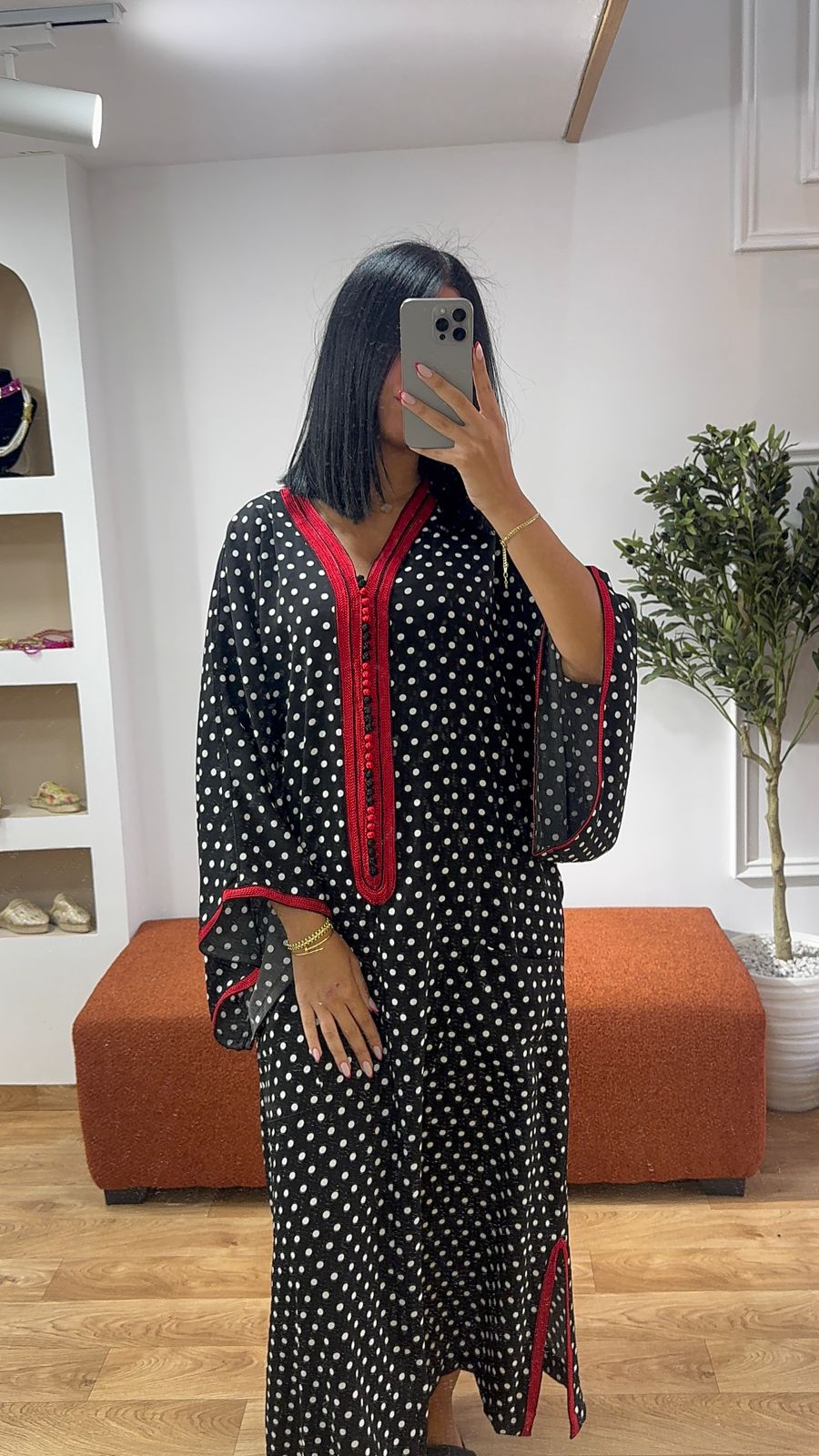 Gandoura Rouge petit pois noirs