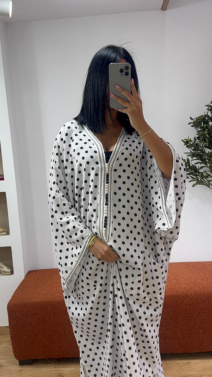 Gandoura Blanche petit pois noire