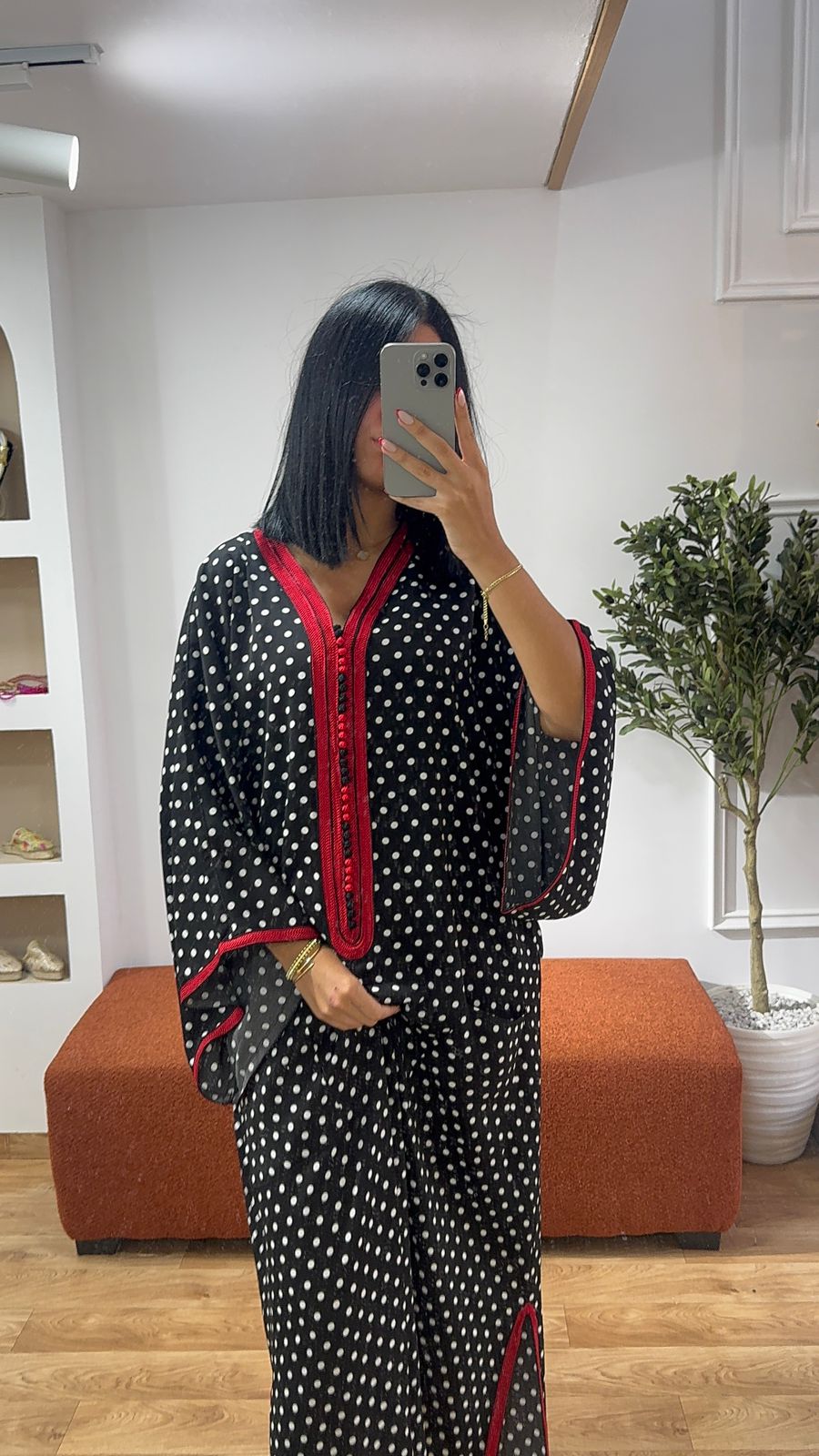 Gandoura Rouge petit pois noirs