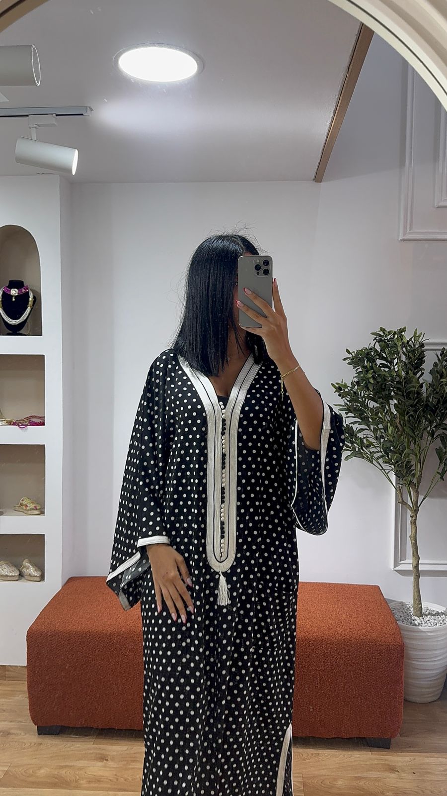 Gandoura Noir petit pois noir