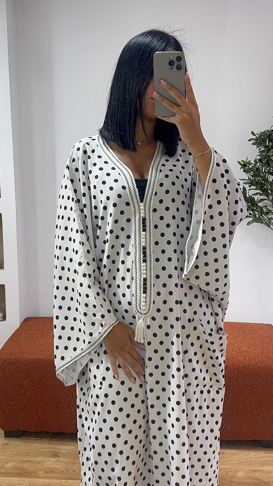 Gandoura Blanche petit pois noire