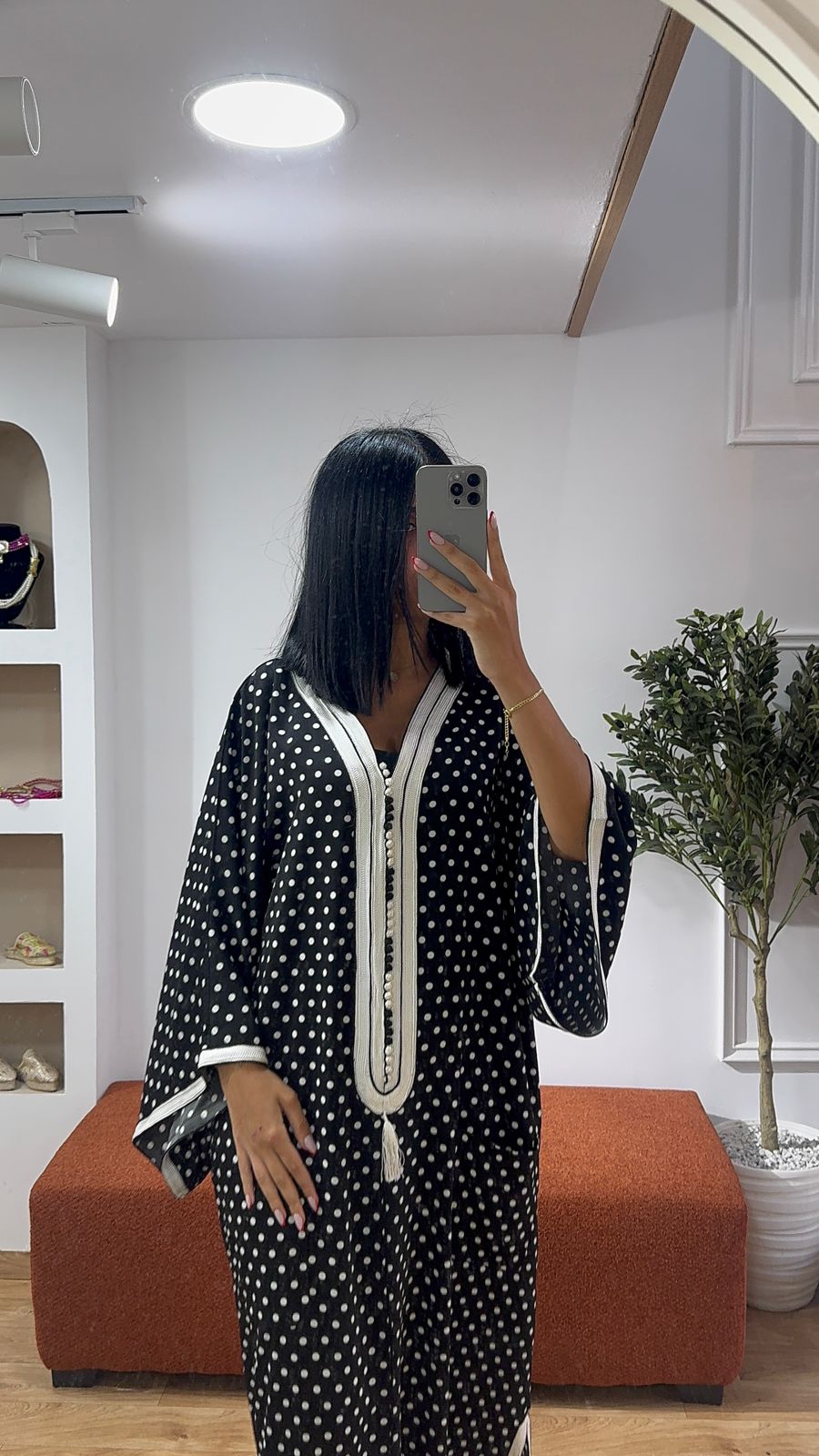 Gandoura Noir petit pois noir