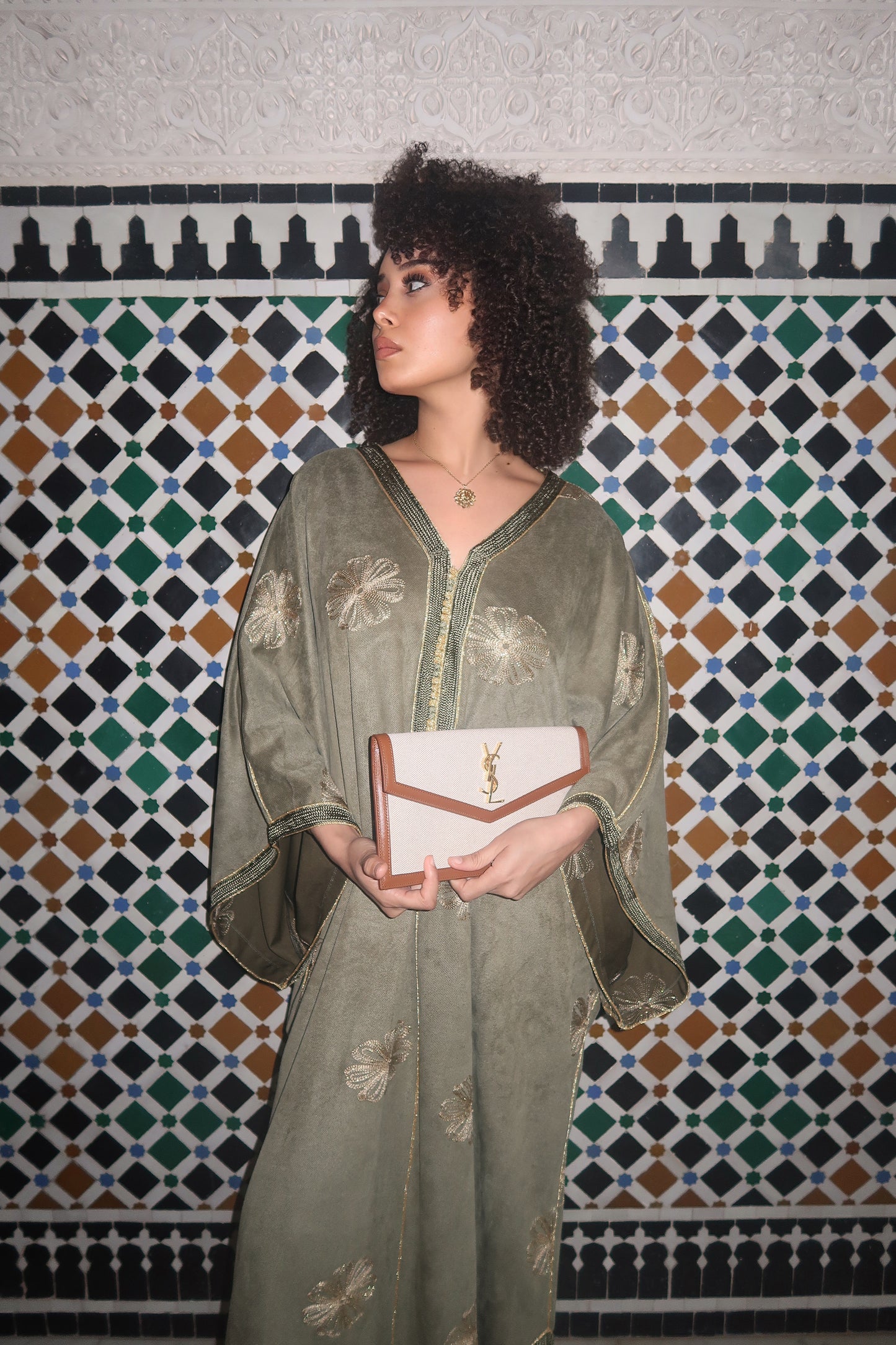 Gandoura fleur vert