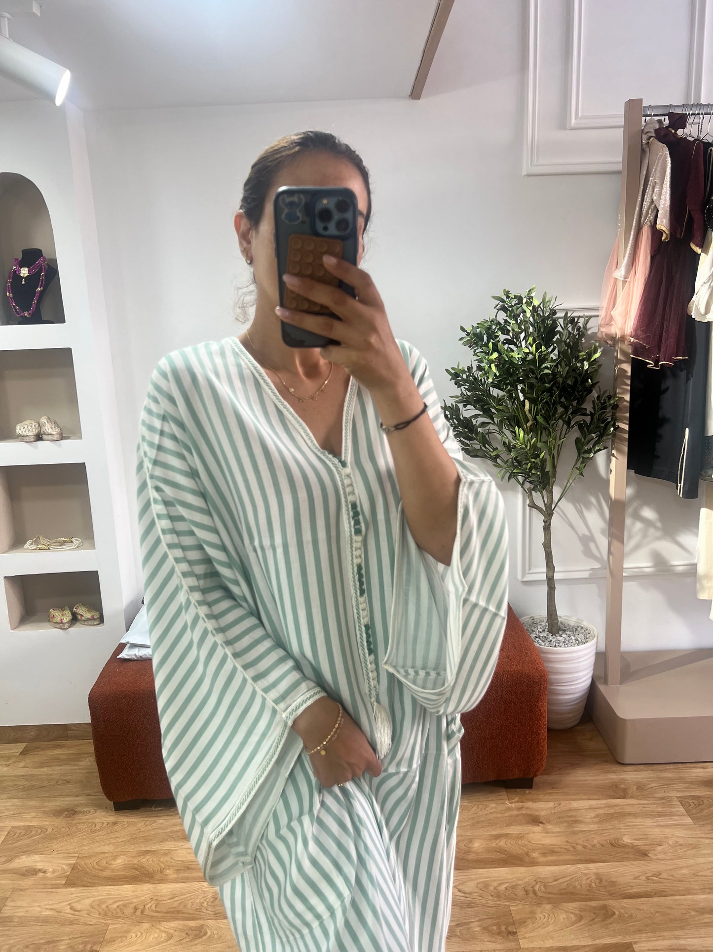 Gandoura Summer souk coton lin vert d’eau