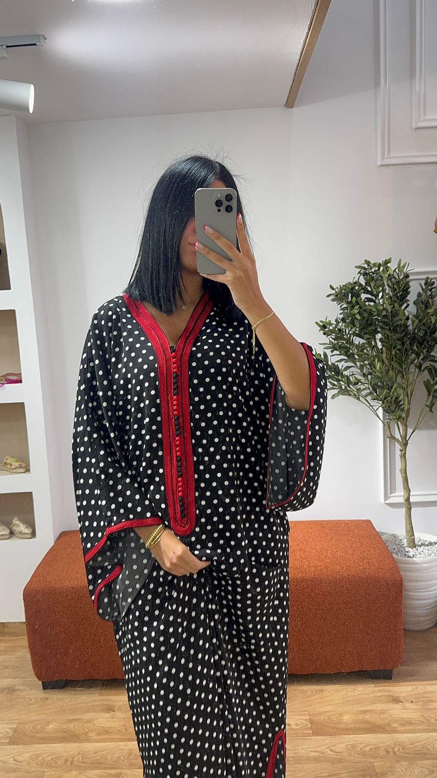 Gandoura Rouge petit pois noirs