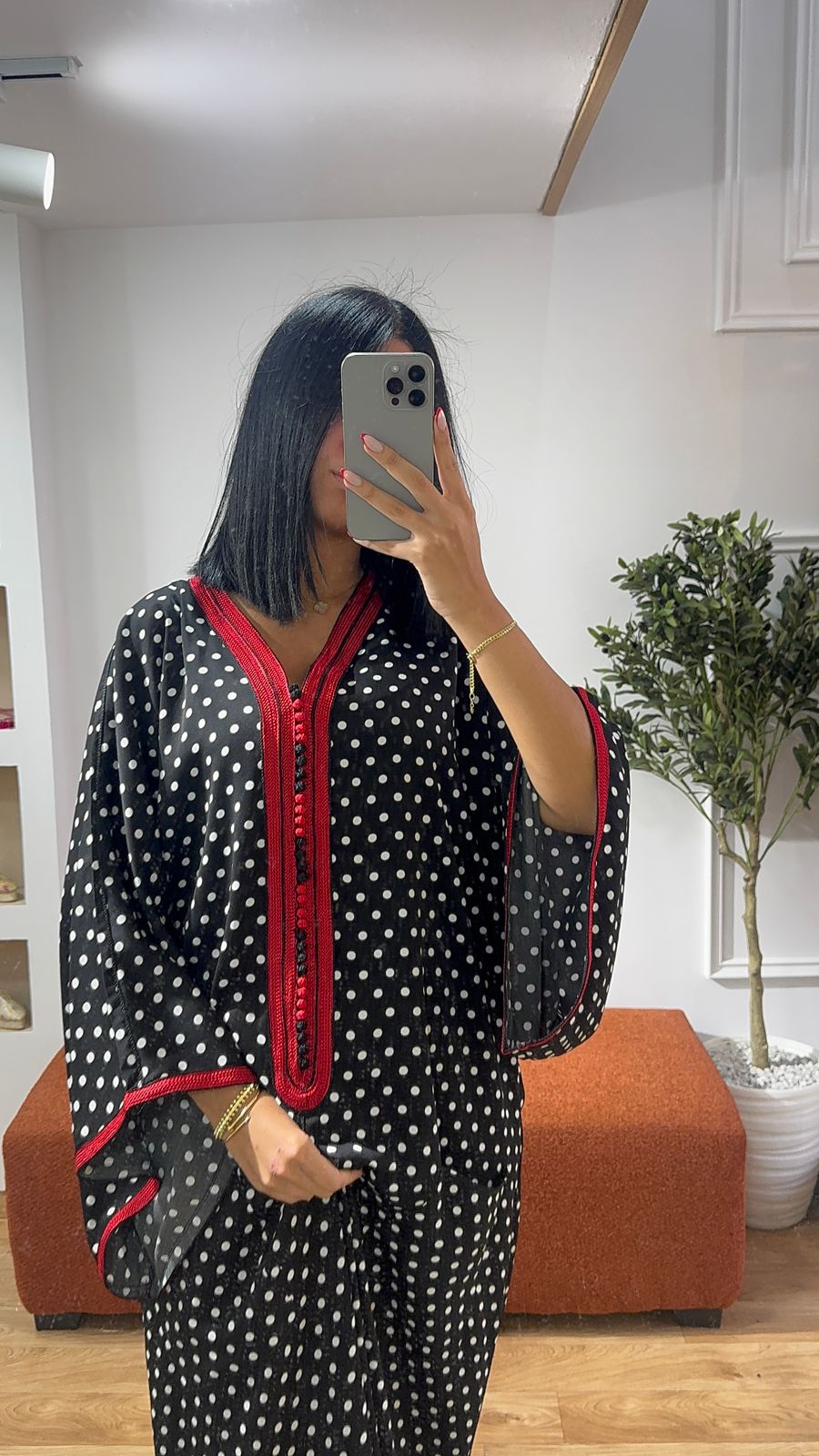 Gandoura Rouge petit pois noirs