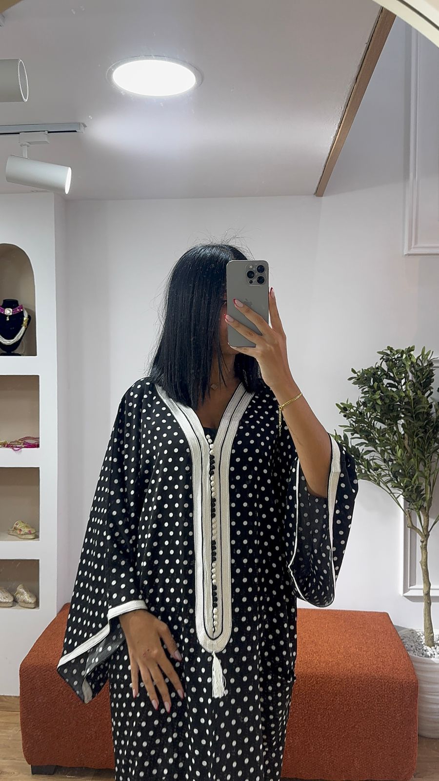 Gandoura Noir petit pois noir