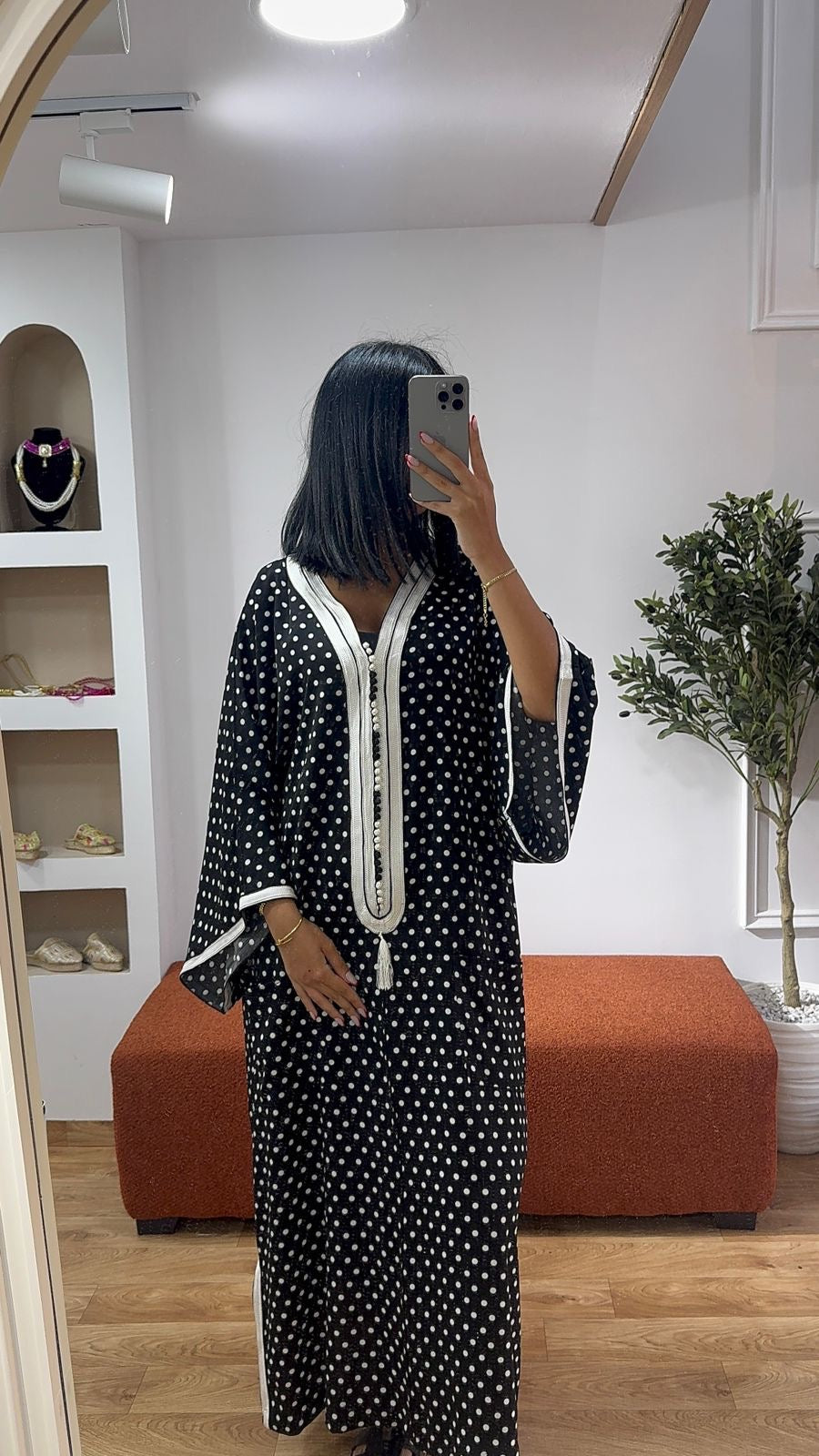 Gandoura Noir petit pois noir