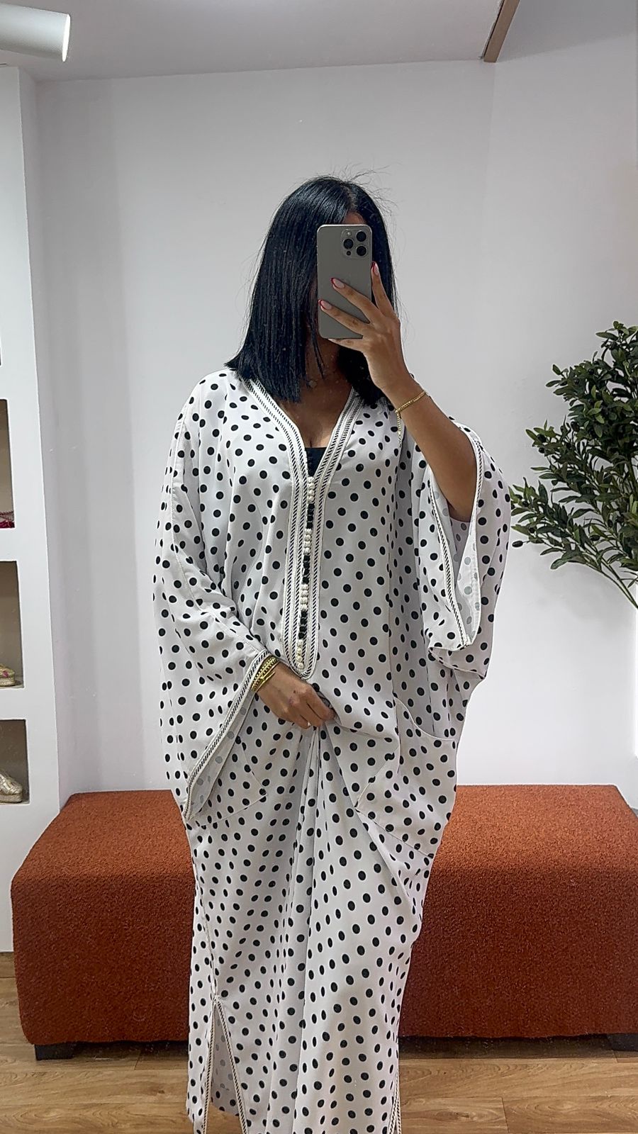 Gandoura Blanche petit pois noire