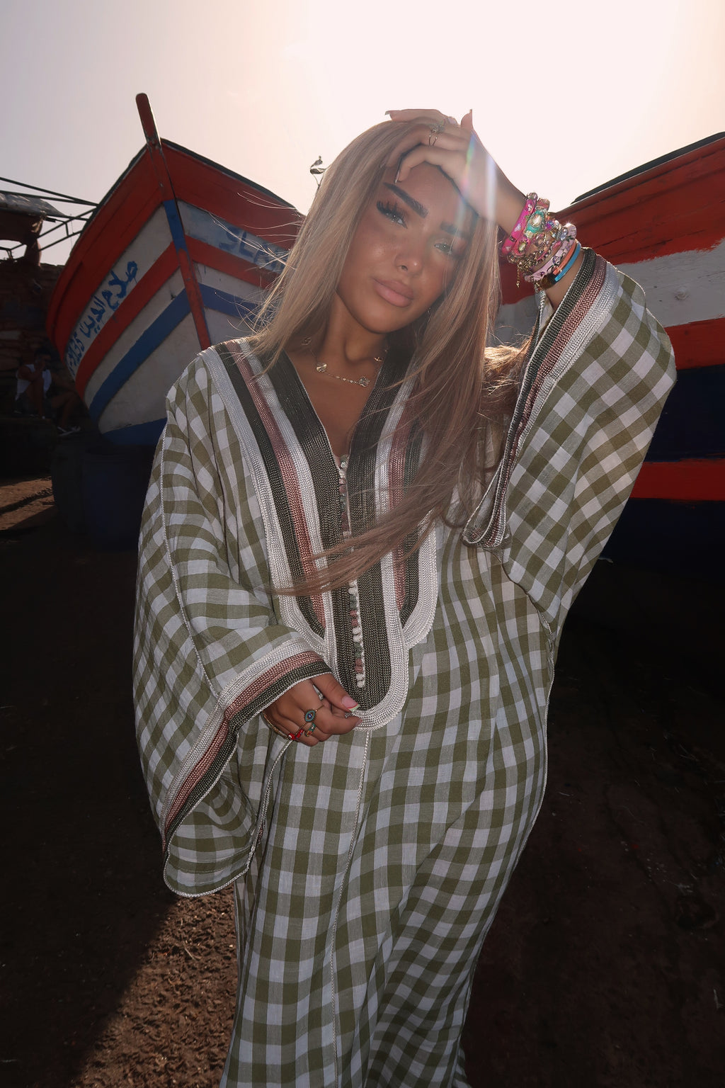 Gandoura Vichy rose vert